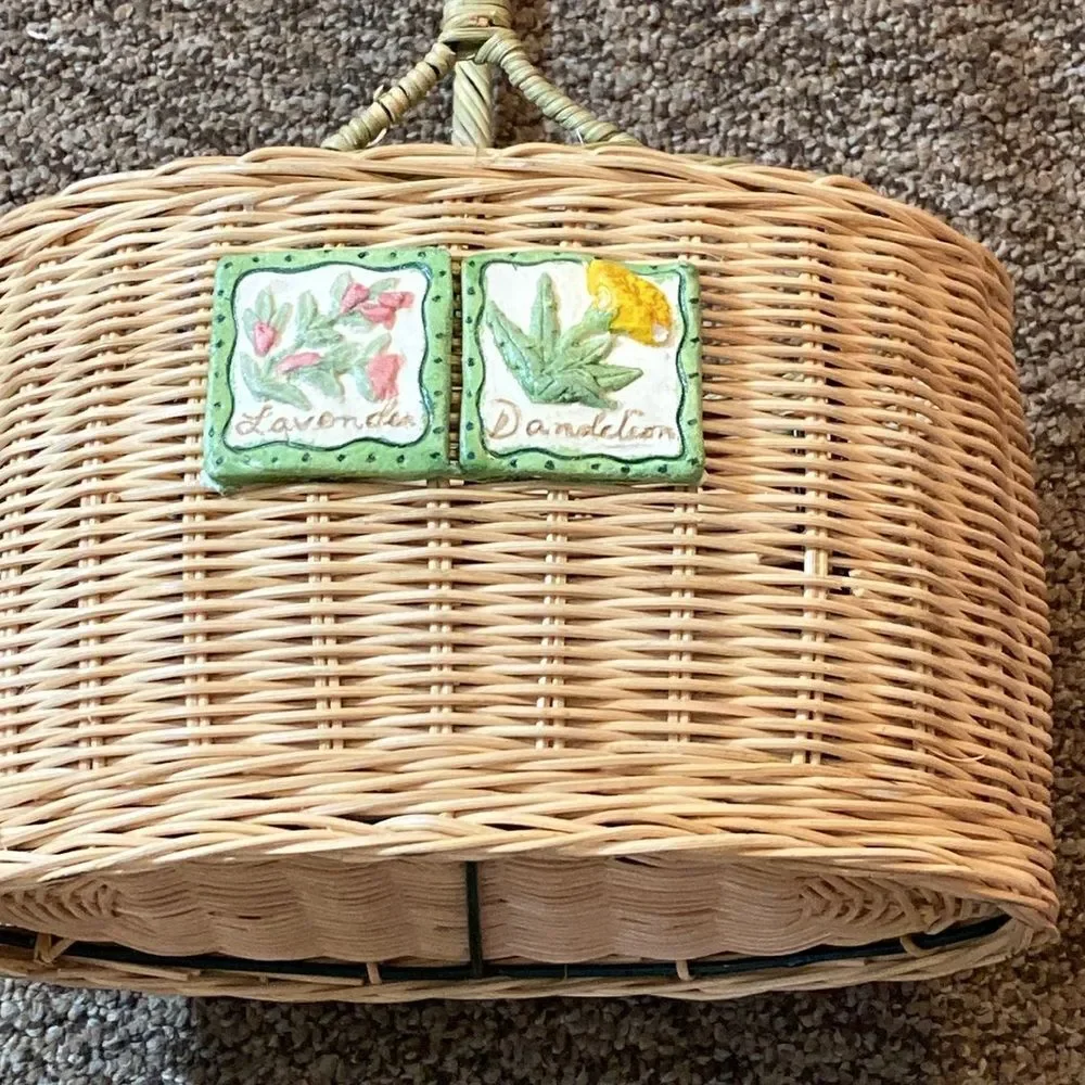 Natural Wicker Basket with Floral Design